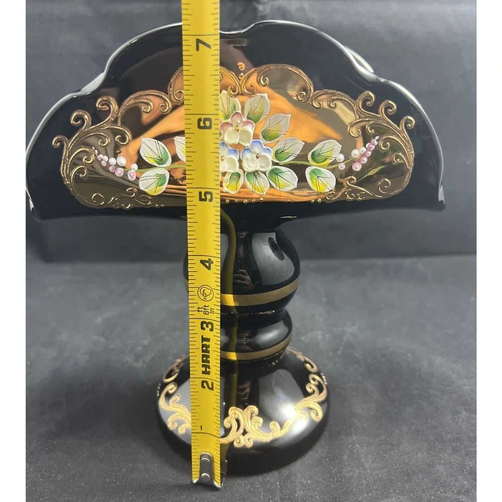Czech Bohemian Egermann 24K Gold Enamel Black Art Glass Napkin Holder
